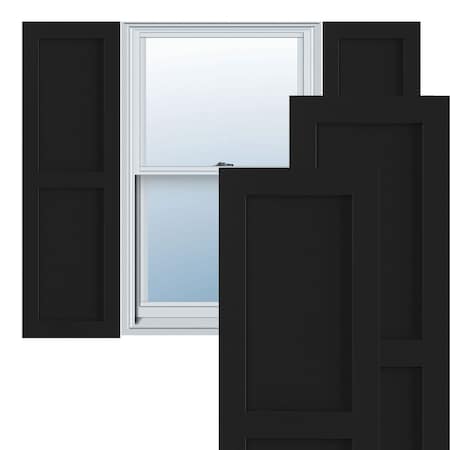 True Fit PVC Two Equal Flat Panel Shutters, Black, 18W X 49H